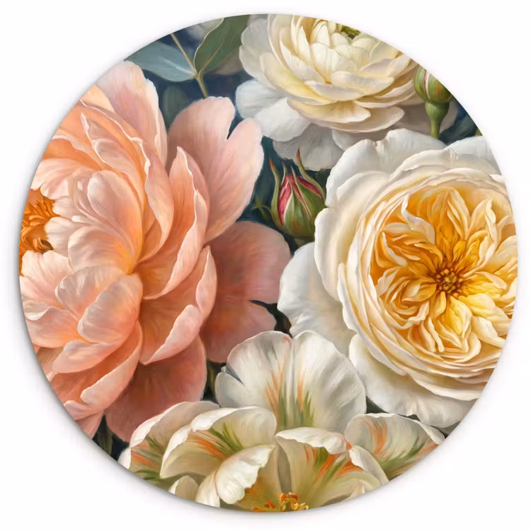 Bloemen - Boeket - Natuur - Klassiek - Kleurrijk Wandcirkel kunststof plaat 5mm dik klein -3d