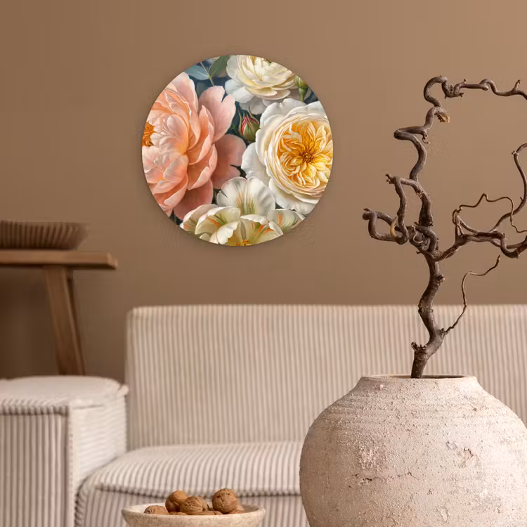 Bloemen - Boeket - Natuur - Klassiek - Kleurrijk Wandcirkel kunststof plaat 5mm dik klein -sfeer1