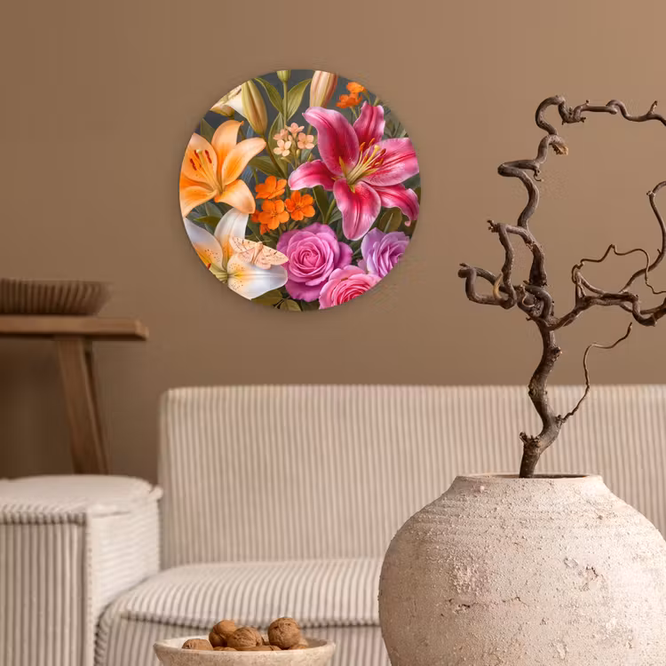 Bloemen - Boeket - Natuur - Kleurrijk - Modern Wandcirkel kunststof plaat 5mm dik klein -sfeer1