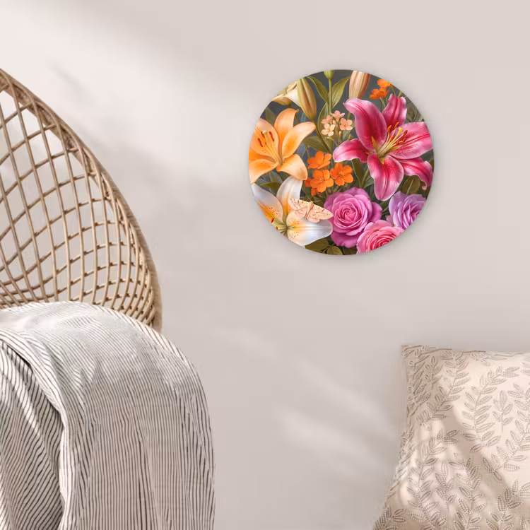 Bloemen - Boeket - Natuur - Kleurrijk - Modern Wandcirkel kunststof plaat 5mm dik klein -sfeer5