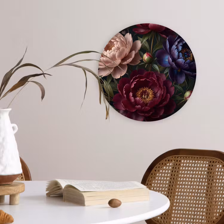 Bloemen - Boeket - Natuur - Modern - Donker Wandcirkel kunststof plaat 5mm dik klein -sfeer4