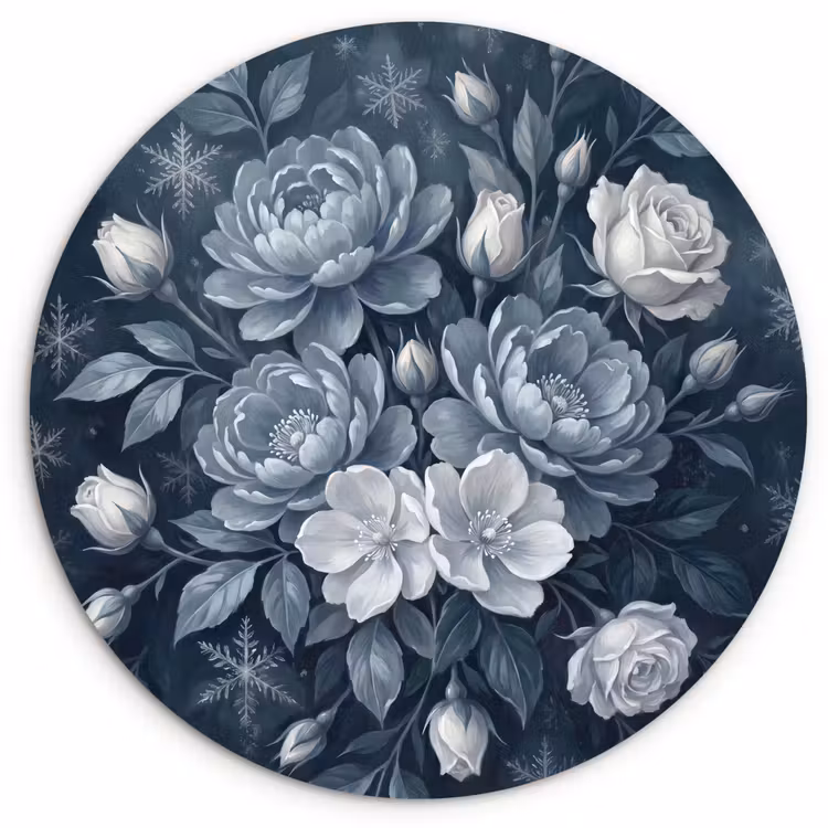 Bloemen - Boeket - Winter - Abstract - Blauw Wandcirkel kunststof plaat 5mm dik klein -3d