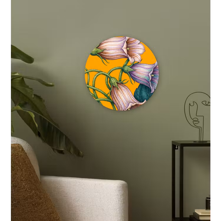 Muurcirkel - Bloemen - Botanisch - Geel - Bloemen - Botanisch - Geel Wandcirkel kunststof plaat 5mm dik klein