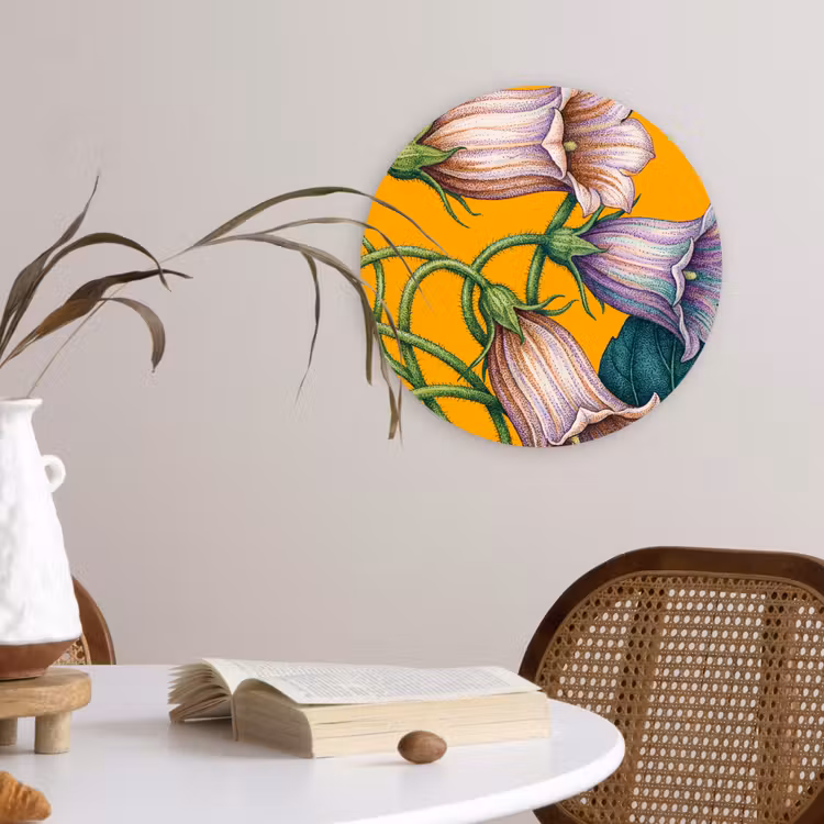 Muurcirkel - Bloemen - Botanisch - Geel - Bloemen - Botanisch - Geel Wandcirkel kunststof plaat 5mm dik klein