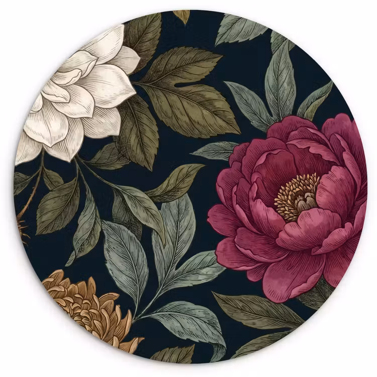 Bloemen - Botanisch - Illustratie - Donker - Vintage Wandcirkel kunststof plaat 5mm dik klein -3d