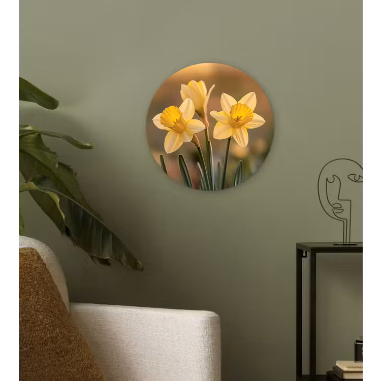 Bloemen - Geel - Wazig Wandcirkel kunststof plaat 5mm dik klein -sfeer3