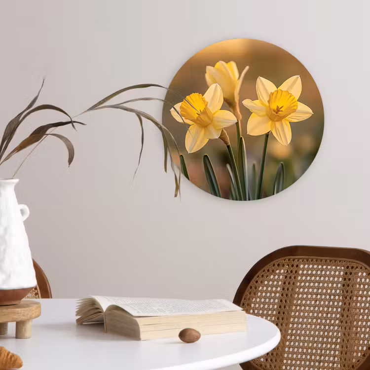 Bloemen - Geel - Wazig Wandcirkel kunststof plaat 5mm dik klein -sfeer4