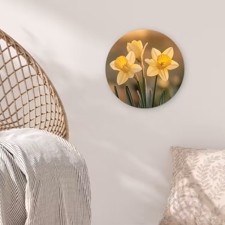 Bloemen - Geel - Wazig Wandcirkel kunststof plaat 5mm dik klein -sfeer5