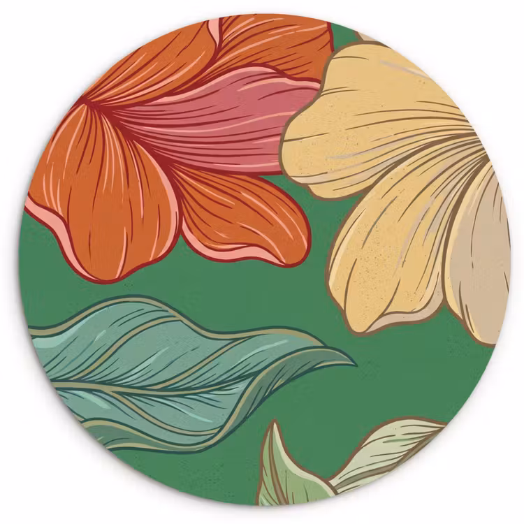 Muurcirkel - Bloemen - Groen - Illustratie - Bloemen - Groen - Illustratie Wandcirkel kunststof plaat 5mm dik klein