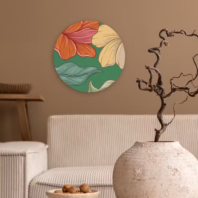 Muurcirkel - Bloemen - Groen - Illustratie - Bloemen - Groen - Illustratie Wandcirkel kunststof plaat 5mm dik klein