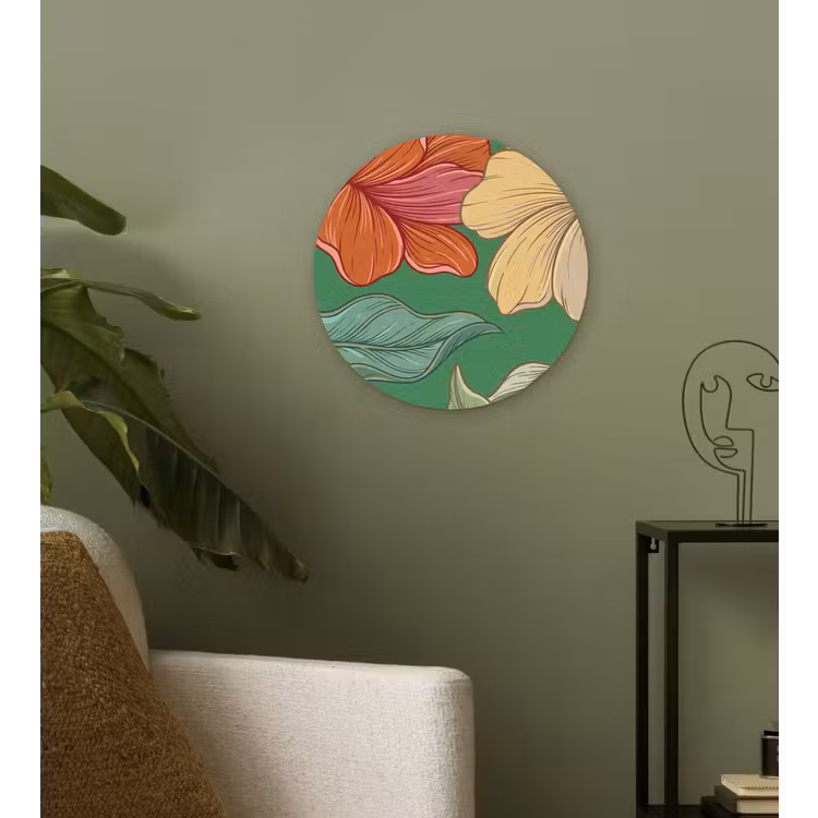 Muurcirkel - Bloemen - Groen - Illustratie - Bloemen - Groen - Illustratie Wandcirkel kunststof plaat 5mm dik klein