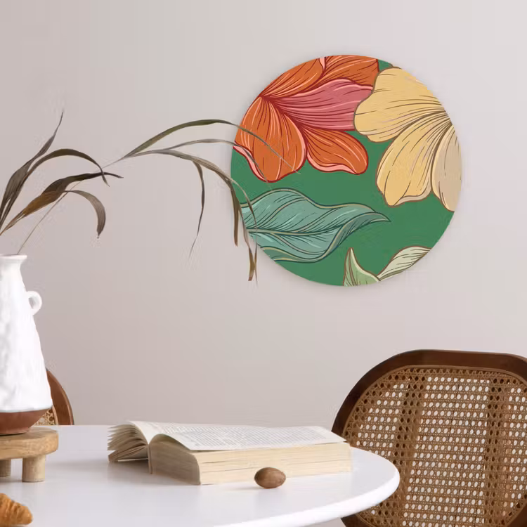 Muurcirkel - Bloemen - Groen - Illustratie - Bloemen - Groen - Illustratie Wandcirkel kunststof plaat 5mm dik klein