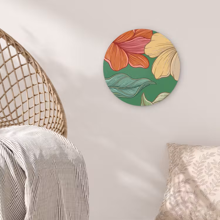 Muurcirkel - Bloemen - Groen - Illustratie - Bloemen - Groen - Illustratie Wandcirkel kunststof plaat 5mm dik klein