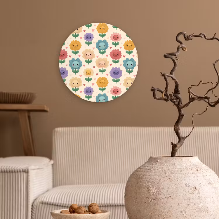 Bloemen - Hartjes - Kleurrijk Wandcirkel kunststof plaat 5mm dik klein 188 -sfeer1
