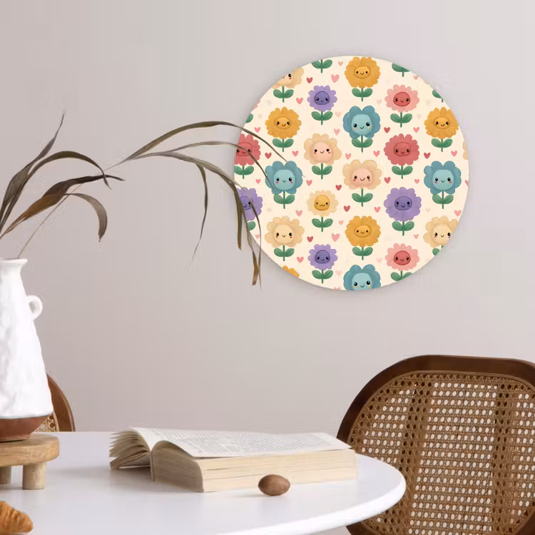 Bloemen - Hartjes - Kleurrijk Wandcirkel kunststof plaat 5mm dik klein 188 -sfeer4