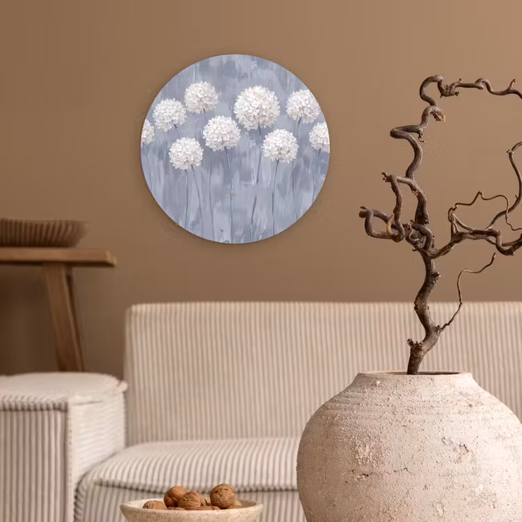 Bloemen - Illustratie - Blauw Wandcirkel kunststof plaat 5mm dik klein -sfeer1