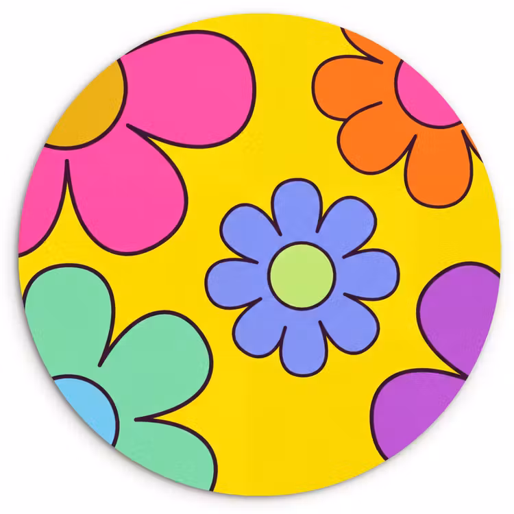 Bloemen - Illustratie - Kleurrijk Wandcirkel kunststof plaat 5mm dik klein -3d