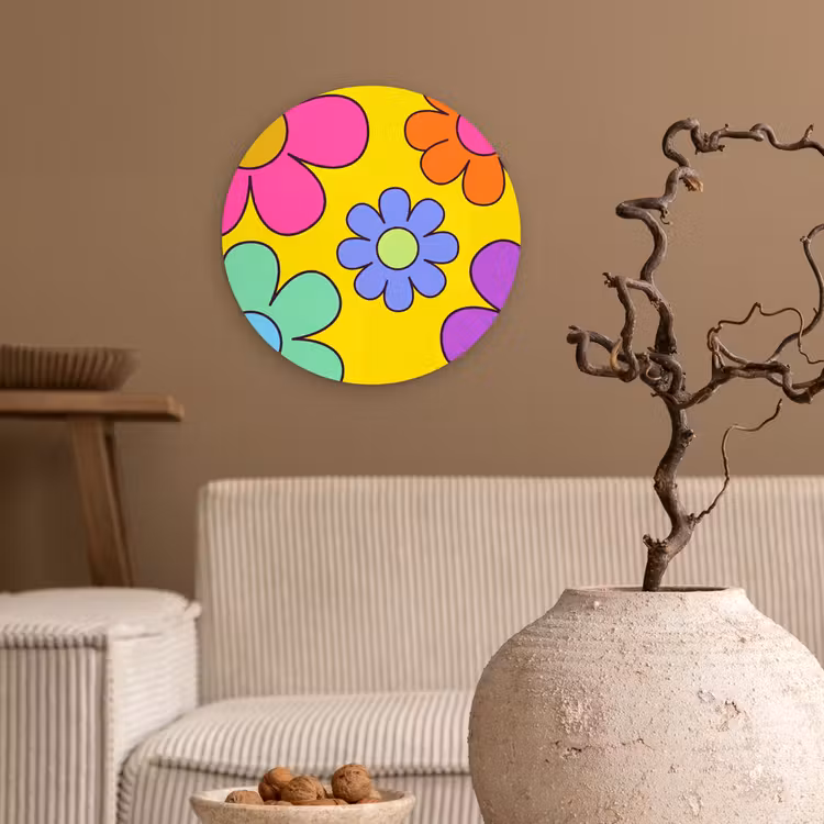 Bloemen - Illustratie - Kleurrijk Wandcirkel kunststof plaat 5mm dik klein -sfeer1