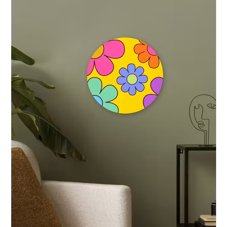 Bloemen - Illustratie - Kleurrijk Wandcirkel kunststof plaat 5mm dik klein -sfeer3