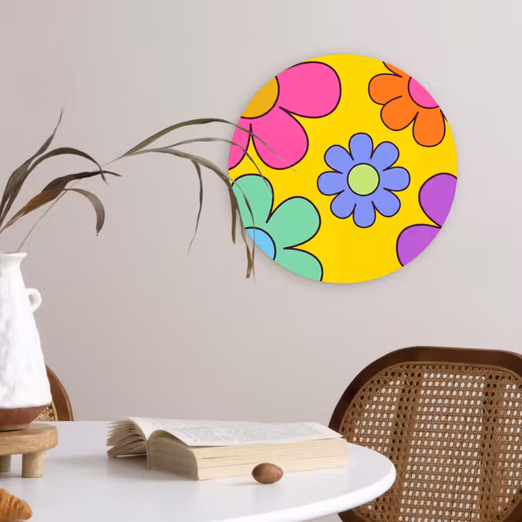Bloemen - Illustratie - Kleurrijk Wandcirkel kunststof plaat 5mm dik klein -sfeer4