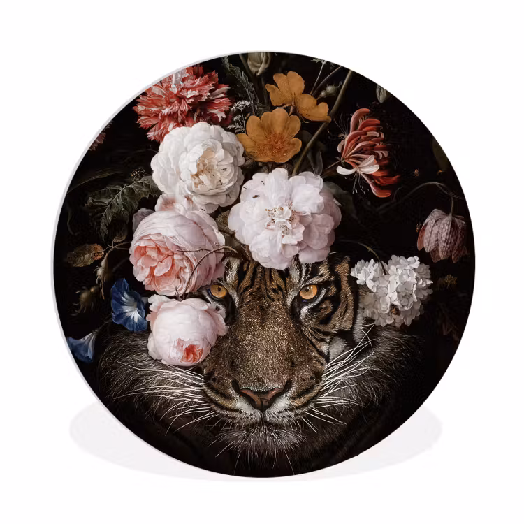 Bloemen - Jan Davidsz de Heem - Tijger - Schilderij - Stilleven - Oude meesters Wandcirkel kunststof plaat 5mm dik klein -3d