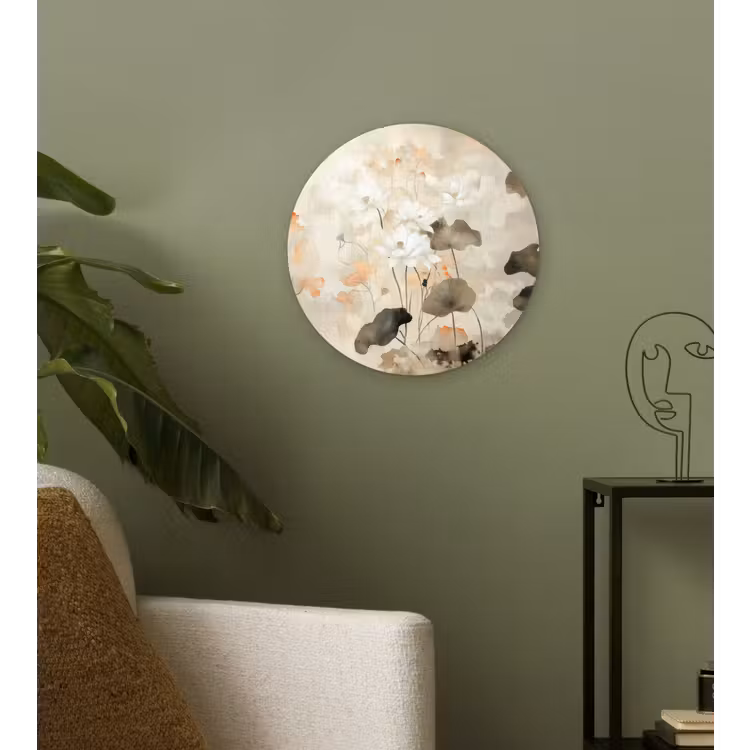Bloemen - Japandi - Wabi sabi Wandcirkel kunststof plaat 5mm dik klein -sfeer3