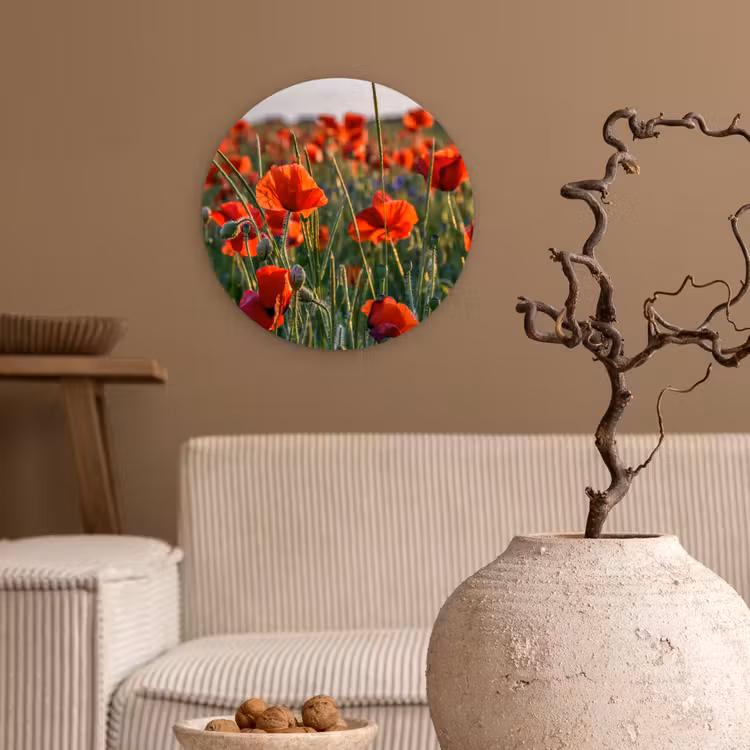 Bloemen - Klaprozen - Natuur - Rood Wandcirkel kunststof plaat 5mm dik klein -sfeer1