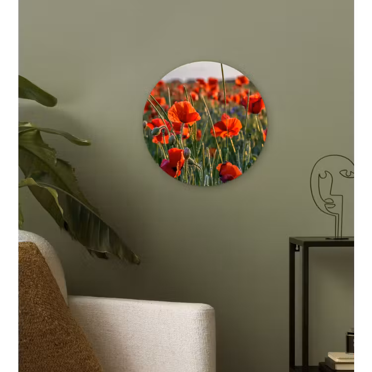 Bloemen - Klaprozen - Natuur - Rood Wandcirkel kunststof plaat 5mm dik klein -sfeer3