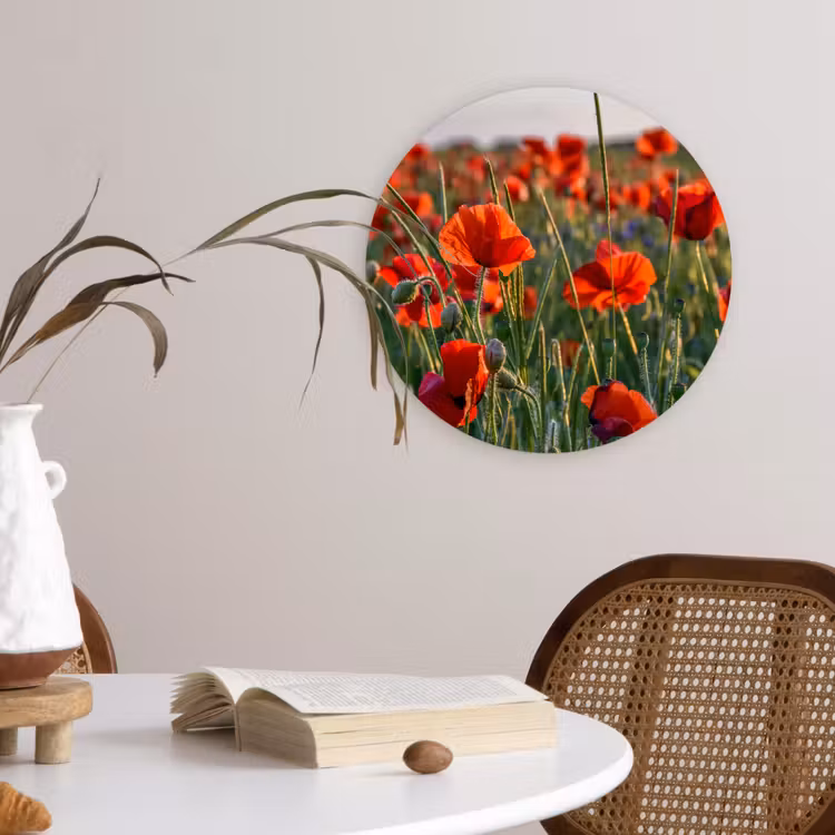 Bloemen - Klaprozen - Natuur - Rood Wandcirkel kunststof plaat 5mm dik klein -sfeer4