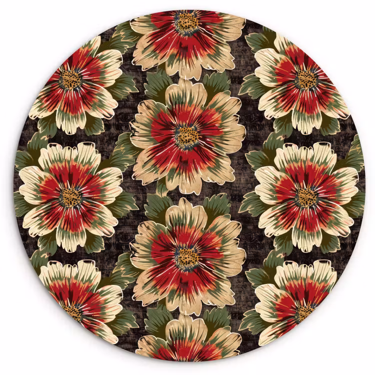 Bloemen - Klassiek - Patroon - Rood Wandcirkel kunststof plaat 5mm dik klein 188 -3d