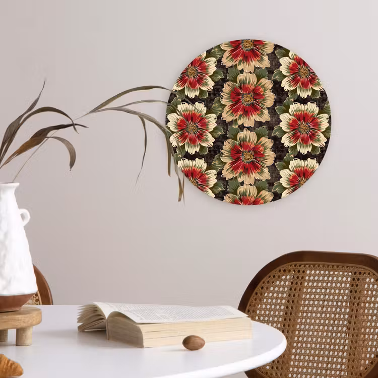 Bloemen - Klassiek - Patroon - Rood Wandcirkel kunststof plaat 5mm dik klein 188 -sfeer4