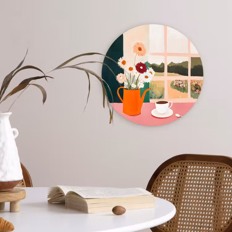 Bloemen - Koffie - Raam Wandcirkel kunststof plaat 5mm dik klein -sfeer4