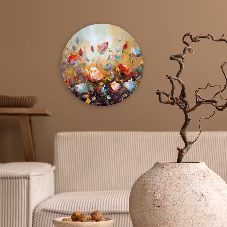 Bloemen - Kunst - Natuur - Olieverf Wandcirkel kunststof plaat 5mm dik klein -sfeer1
