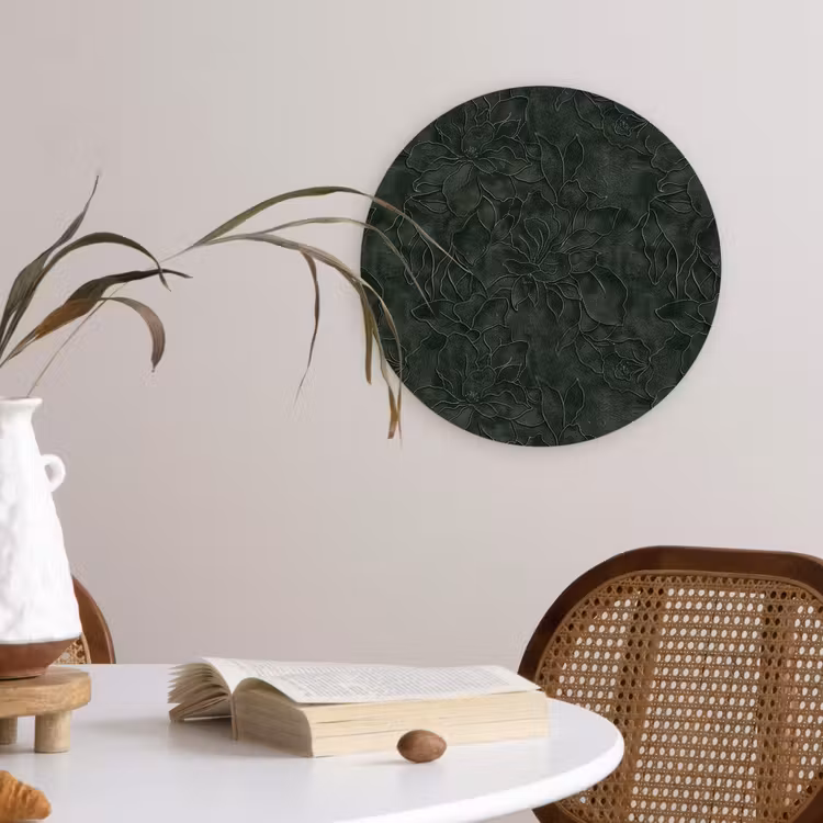 Bloemen - Lijnen - Groen Wandcirkel kunststof plaat 5mm dik klein 188 -sfeer4