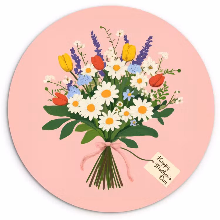 Bloemen - Lint - Kaartje Wandcirkel kunststof plaat 5mm dik klein -3d