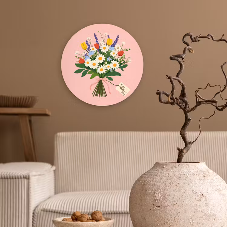 Bloemen - Lint - Kaartje Wandcirkel kunststof plaat 5mm dik klein -sfeer1