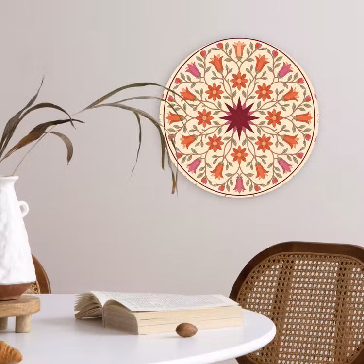 Bloemen - Mandala - Decoratief - Rood Wandcirkel kunststof plaat 5mm dik klein -sfeer4