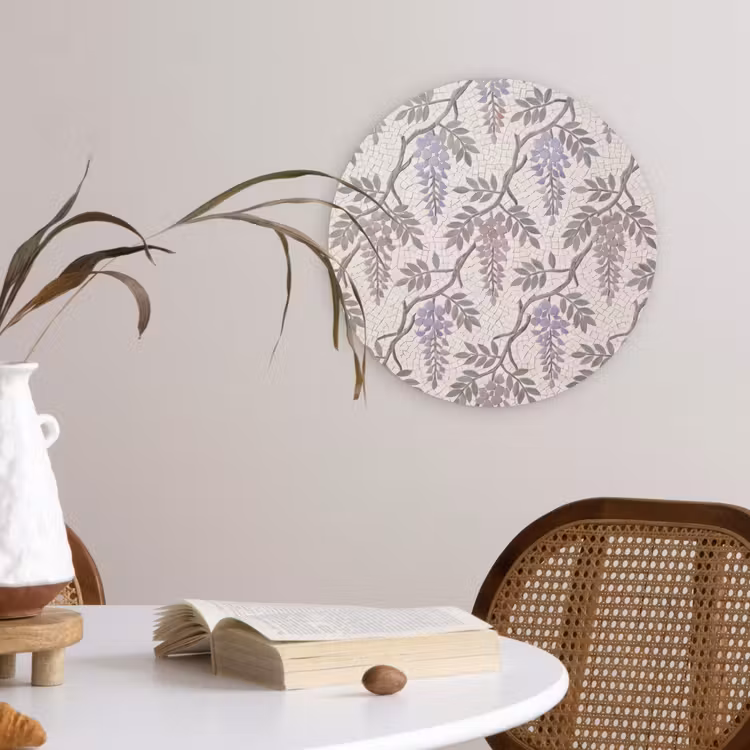 Bloemen - Mozaïek - Natuur - Patroon - Paars Wandcirkel kunststof plaat 5mm dik klein -sfeer4