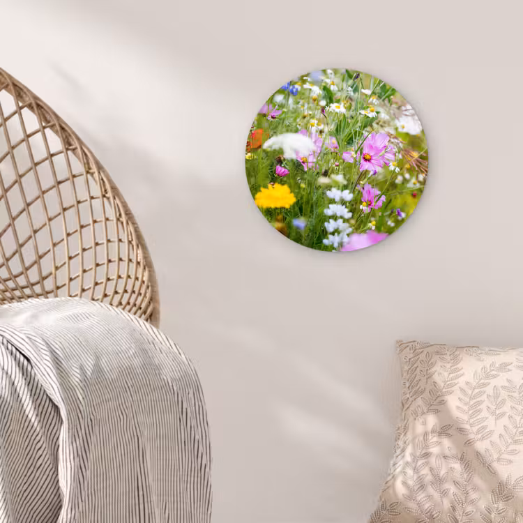 Bloemen - Natuur - Groen - Gras - Paars - Wit Wandcirkel kunststof plaat 5mm dik klein -sfeer5