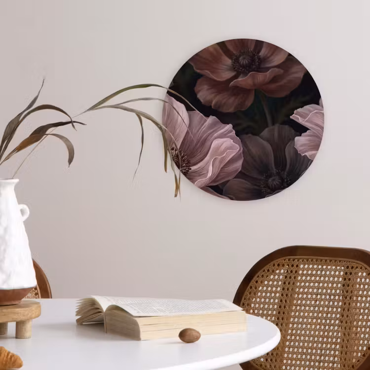 Bloemen - Natuur - Roze - Donker - Modern Wandcirkel kunststof plaat 5mm dik klein -sfeer4