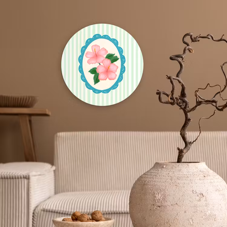 Bloemen - Ovaal - Strepen - Groen Wandcirkel kunststof plaat 5mm dik klein -sfeer1