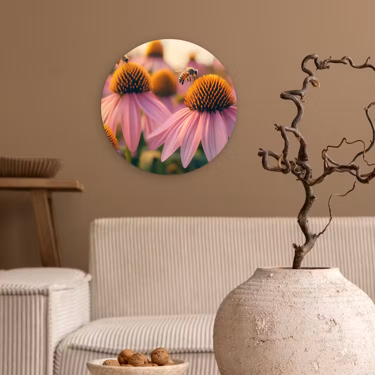 Bloemen - Paars - Bijen Wandcirkel kunststof plaat 5mm dik klein -sfeer1