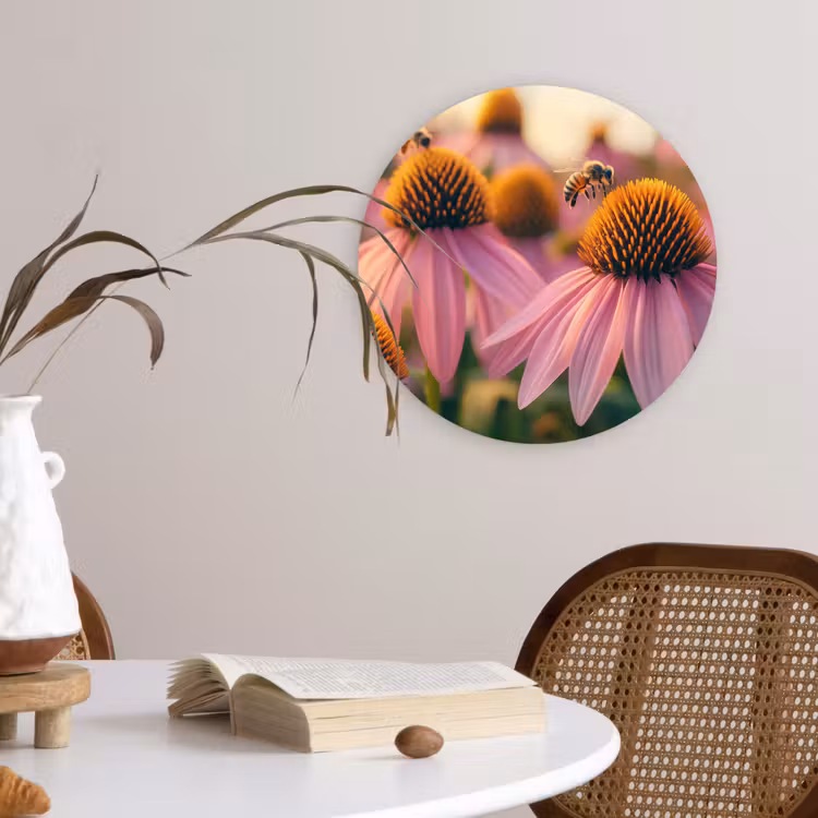 Bloemen - Paars - Bijen Wandcirkel kunststof plaat 5mm dik klein -sfeer4