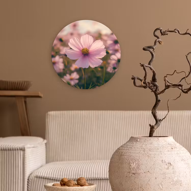 Bloemen - Paars - Wazig Wandcirkel kunststof plaat 5mm dik klein -sfeer1