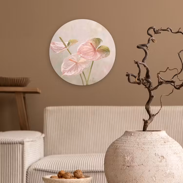 Bloemen - Pastel - Abstract - Natuur - Groen Wandcirkel kunststof plaat 5mm dik klein -sfeer1