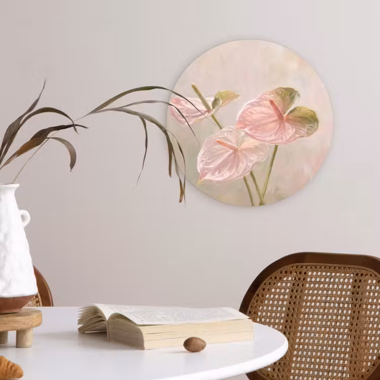 Bloemen - Pastel - Abstract - Natuur - Groen Wandcirkel kunststof plaat 5mm dik klein -sfeer4