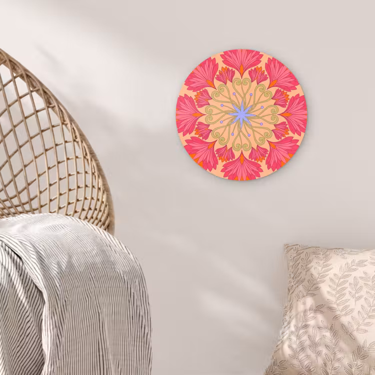 Bloemen - Patroon - Abstract - Roze - Decoratief Wandcirkel kunststof plaat 5mm dik klein -sfeer5
