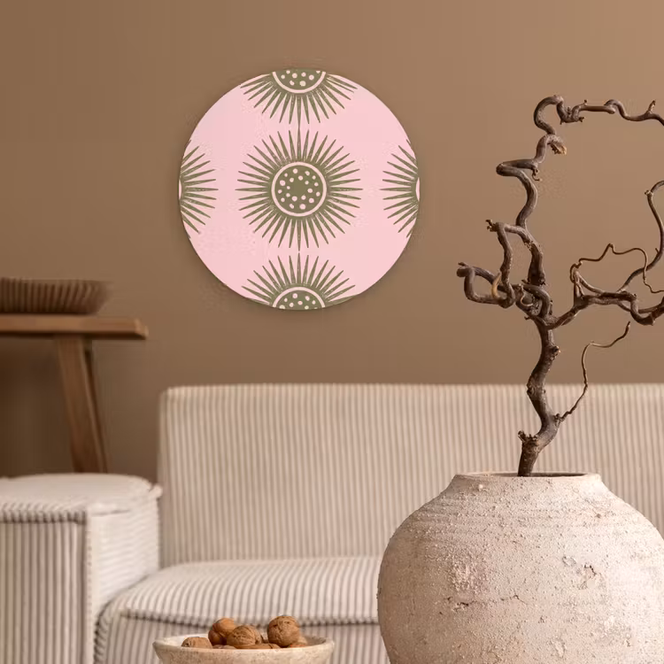 Bloemen - Patroon - Abstract - Roze - Groen Wandcirkel kunststof plaat 5mm dik klein -sfeer1