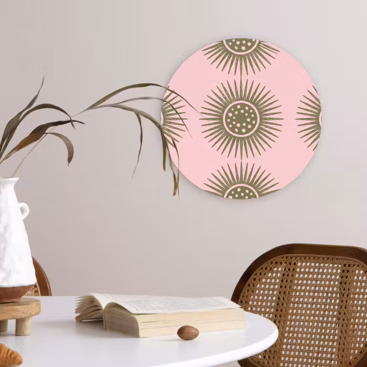 Bloemen - Patroon - Abstract - Roze - Groen Wandcirkel kunststof plaat 5mm dik klein -sfeer4