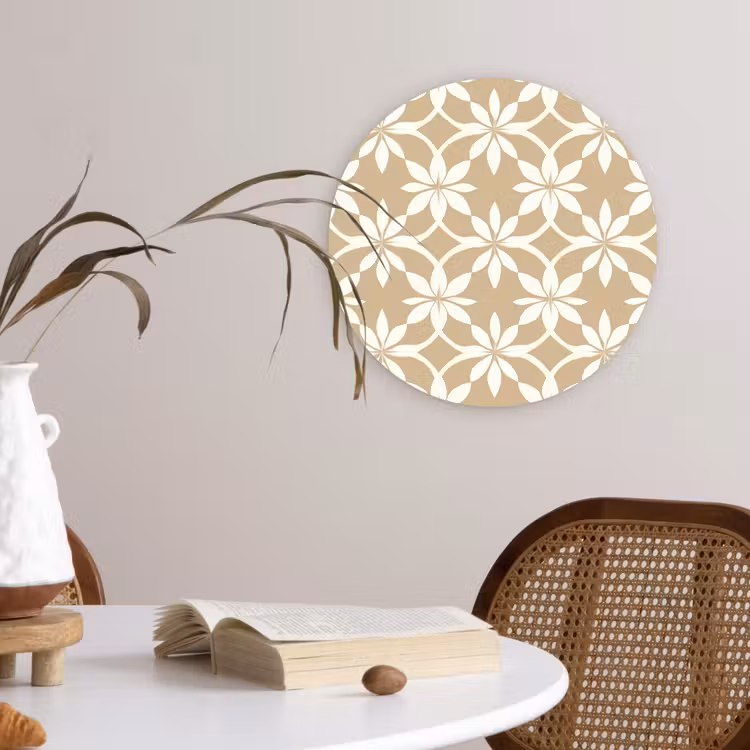 Bloemen - Patroon - Beige Wandcirkel kunststof plaat 5mm dik klein 188 -sfeer4